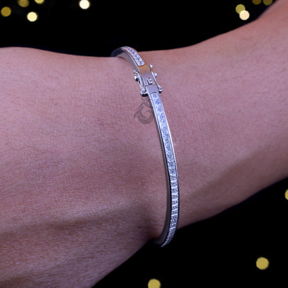 2MM Princess Cut Moissanite Tennis Bracelet – 14K White Gold Bezel Set Jewelry