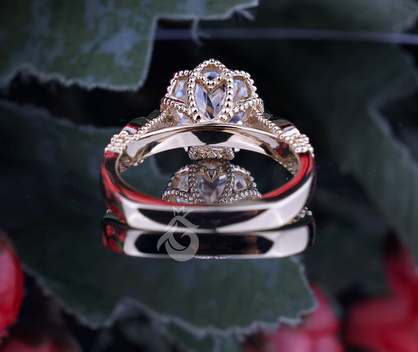 2.80 CT Old European Cut Moissanite Ring, 10K Art Deco Milgrain Engagement Ring
