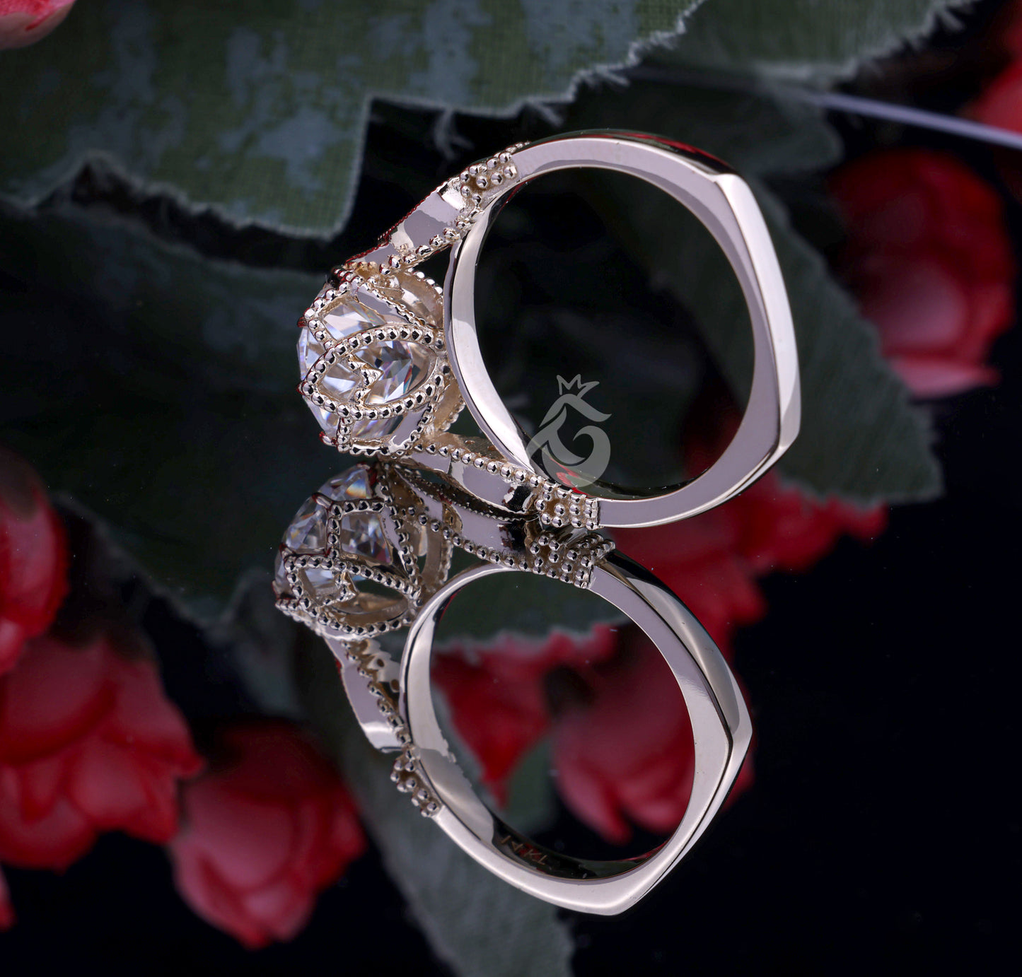 2.80 CT Old European Cut Moissanite Ring, 10K Art Deco Milgrain Engagement Ring