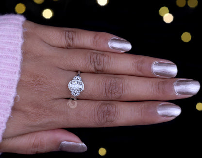 Oval Halo Moissanite Engagement Ring – 10K Gold Marquise Side Stone Bridal & Anniversary Ring