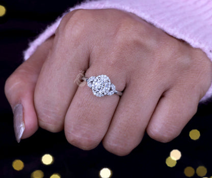 Oval Halo Moissanite Engagement Ring – 10K Gold Marquise Side Stone Bridal & Anniversary Ring