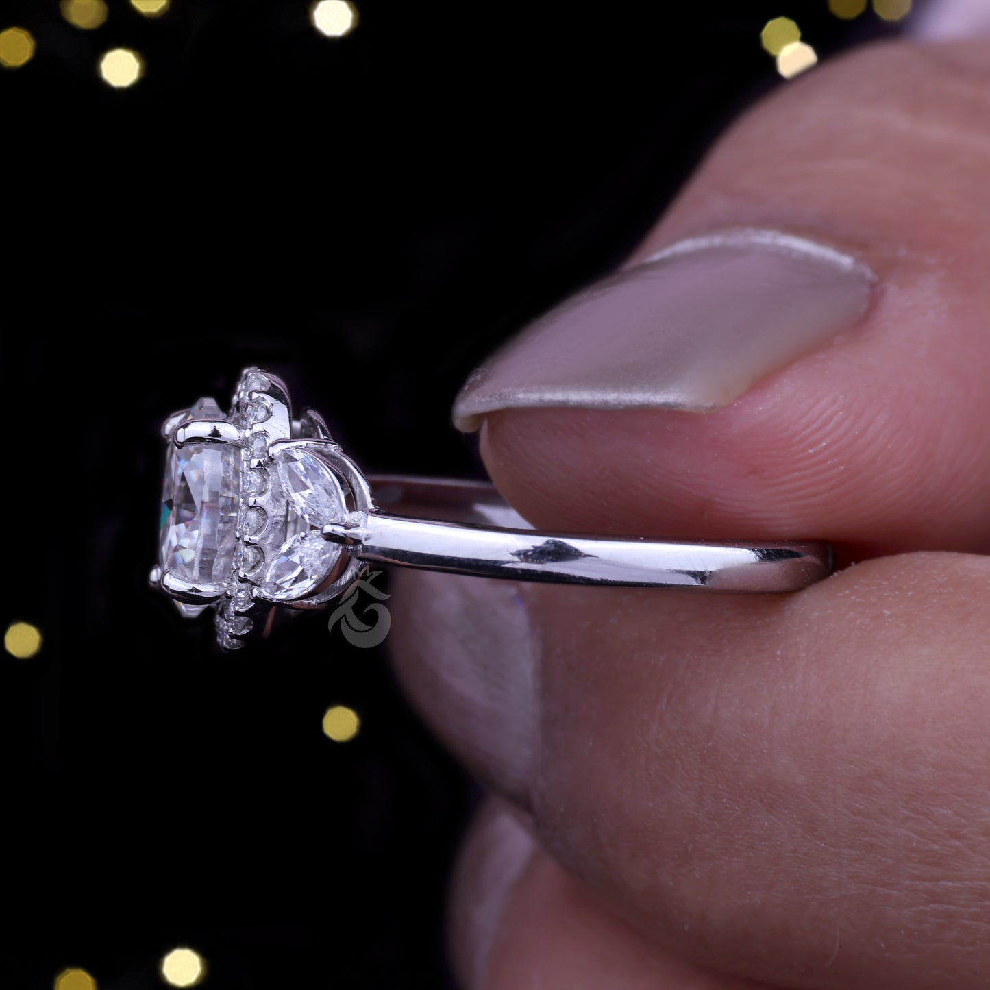 Oval Halo Moissanite Engagement Ring – 10K Gold Marquise Side Stone Bridal & Anniversary Ring