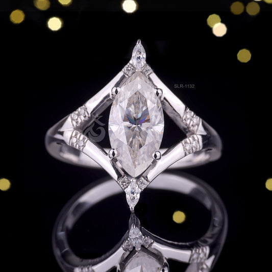 1.41CT Marquise Moissanite Split Shank Engagement Ring – 10K Gold Cluster Wedding & Promise Ring