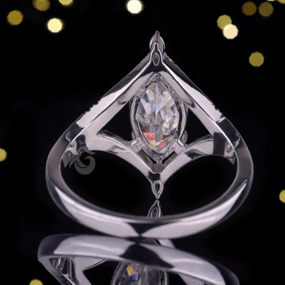 1.41CT Marquise Moissanite Split Shank Engagement Ring – 10K Gold Cluster Wedding & Promise Ring