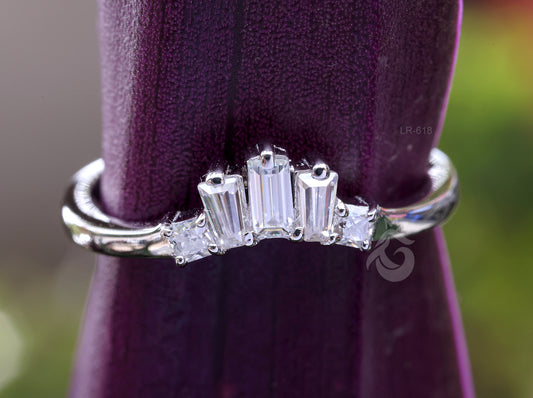 Unique Half Eternity Baguette Cut Moissanite Wedding Band – Vintage White Gold Bridal Ring