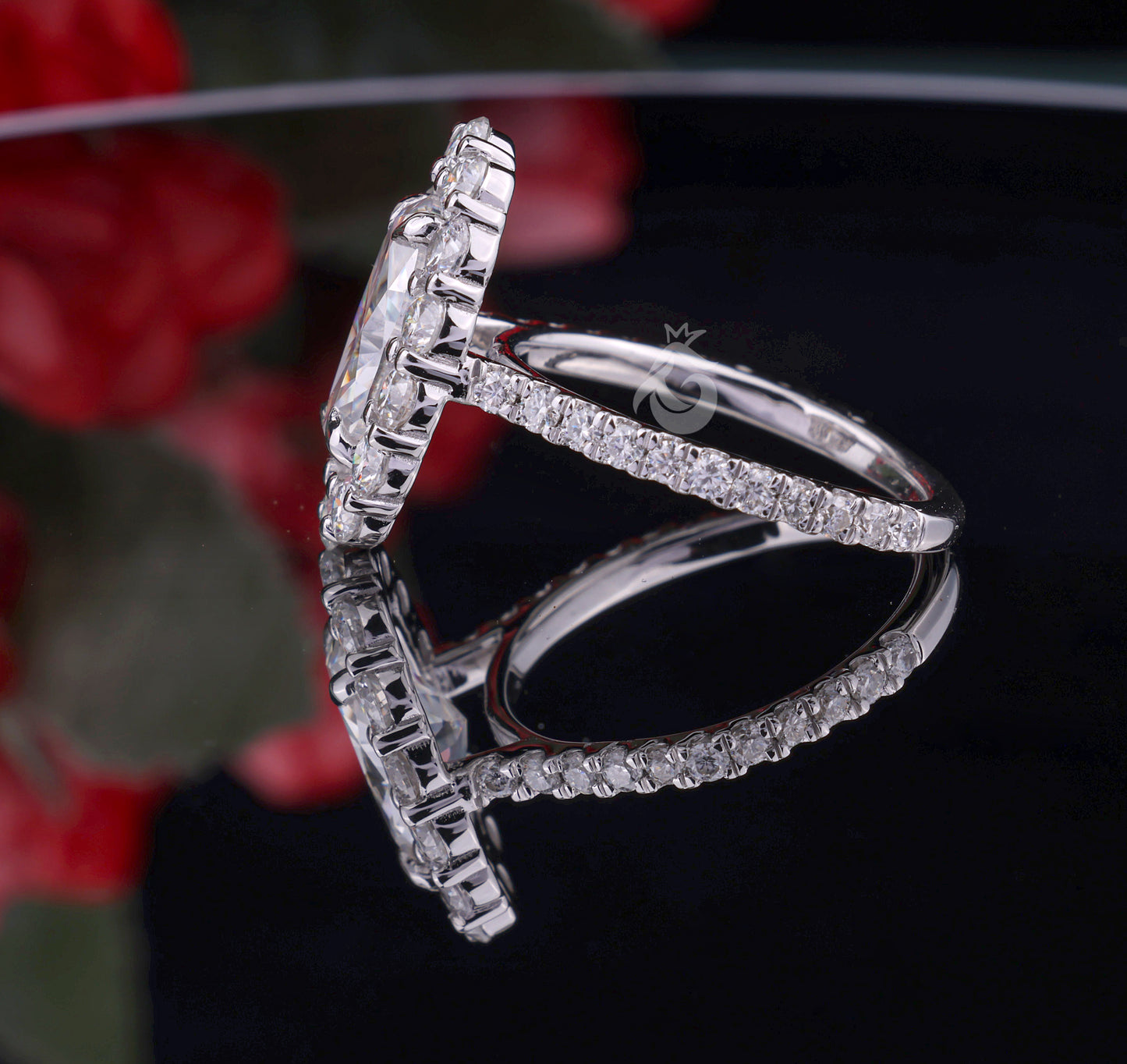 5.50 TW Moval Moissanite Engagement Ring, Decorative Flower Ring, 10K/14K White Gold, Anniversary Gift