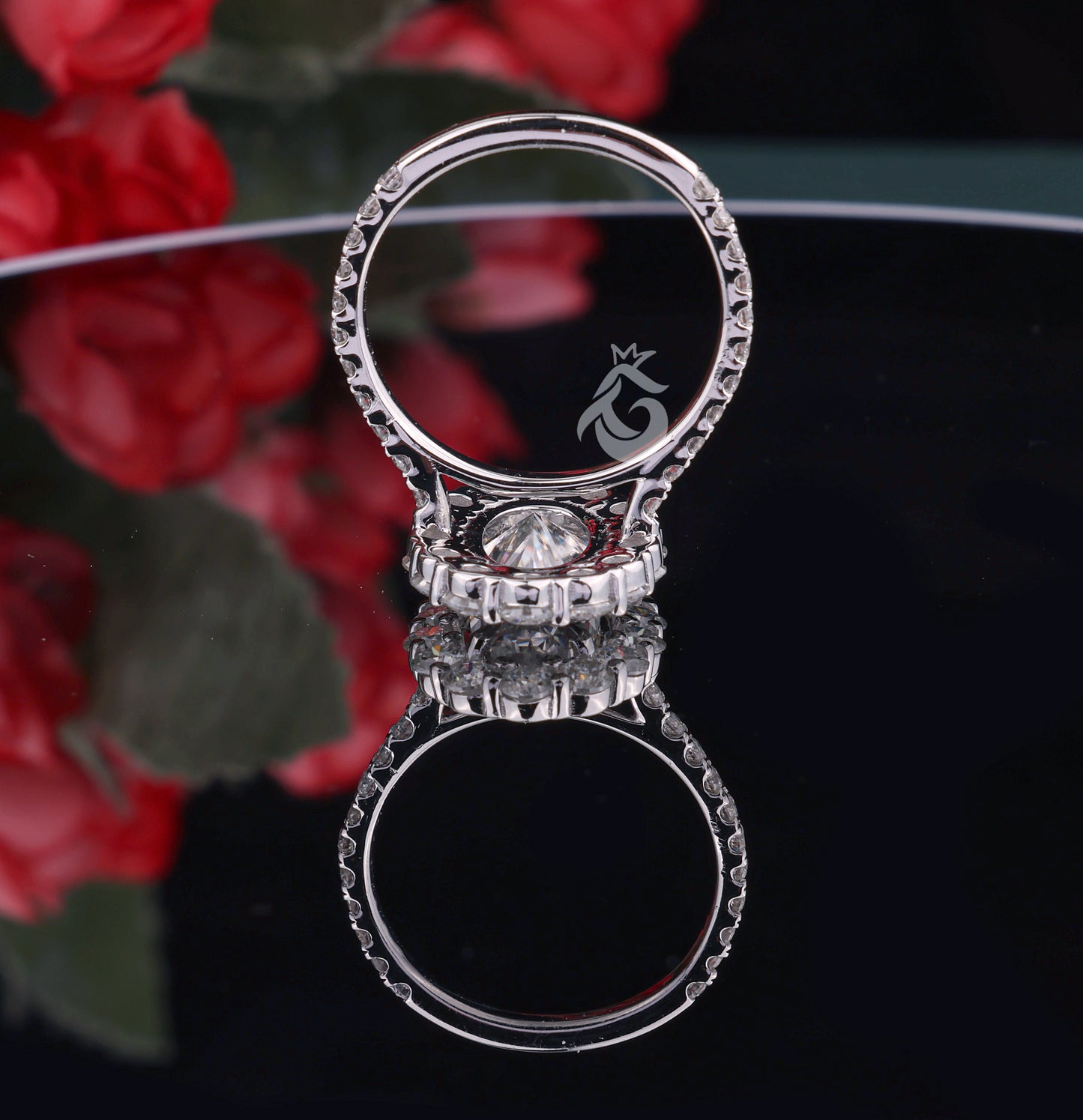 5.50 TW Moval Moissanite Engagement Ring, Decorative Flower Ring, 10K/14K White Gold, Anniversary Gift