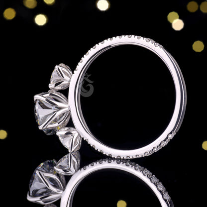 3-Stone Dark Gray Round Moissanite Engagement Ring – Tulip Style Wedding & Anniversary Ring