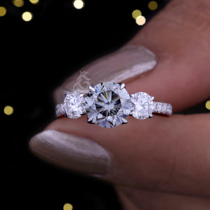 3-Stone Dark Gray Round Moissanite Engagement Ring – Tulip Style Wedding & Anniversary Ring