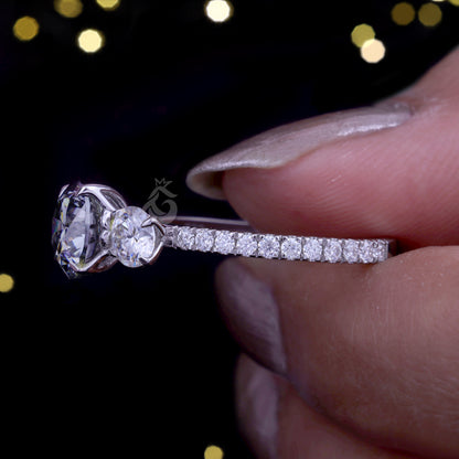 3-Stone Dark Gray Round Moissanite Engagement Ring – Tulip Style Wedding & Anniversary Ring