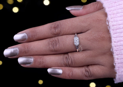 Custom Round Cut Cluster Moissanite Ring – 10K/14K/18K Gold Three-Stone Halo Engagement & Promise Ring