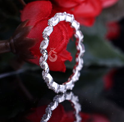 Full Eternity 0.52 TCW Marquise & Round Moissanite Band – 14K White Gold Stackable Wedding Ring