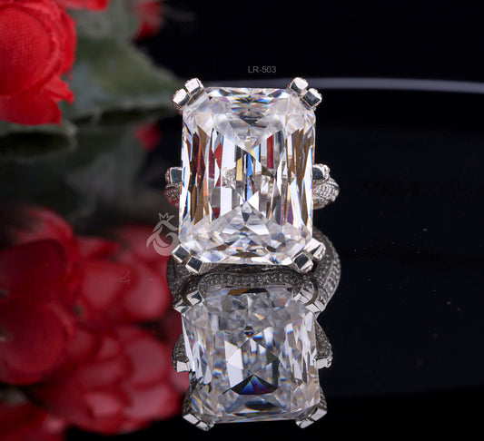 Radiant Cut 4-Row Pave Moissanite Ring – 18K White Gold Art Deco Engagement & Wedding Band