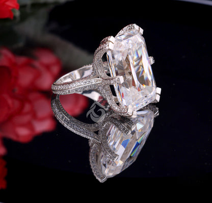 Radiant Cut 4-Row Pave Moissanite Ring – 18K White Gold Art Deco Engagement & Wedding Band