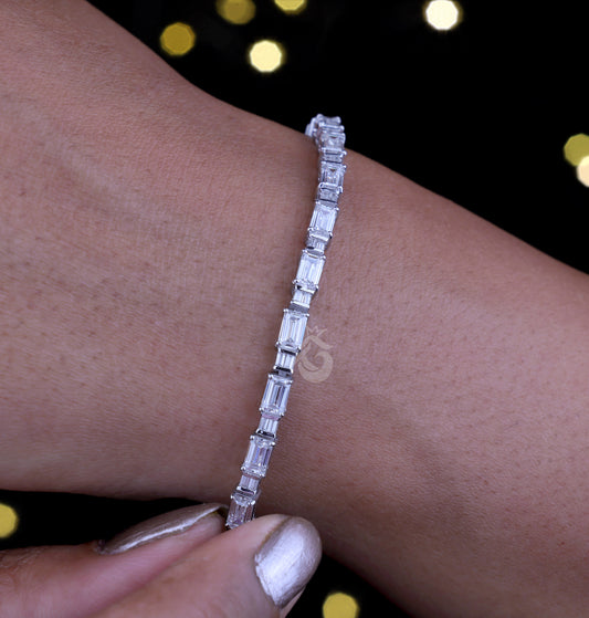 Dainty Baguette Moissanite Tennis Bracelet – 925 Silver Minimalist Jewelry