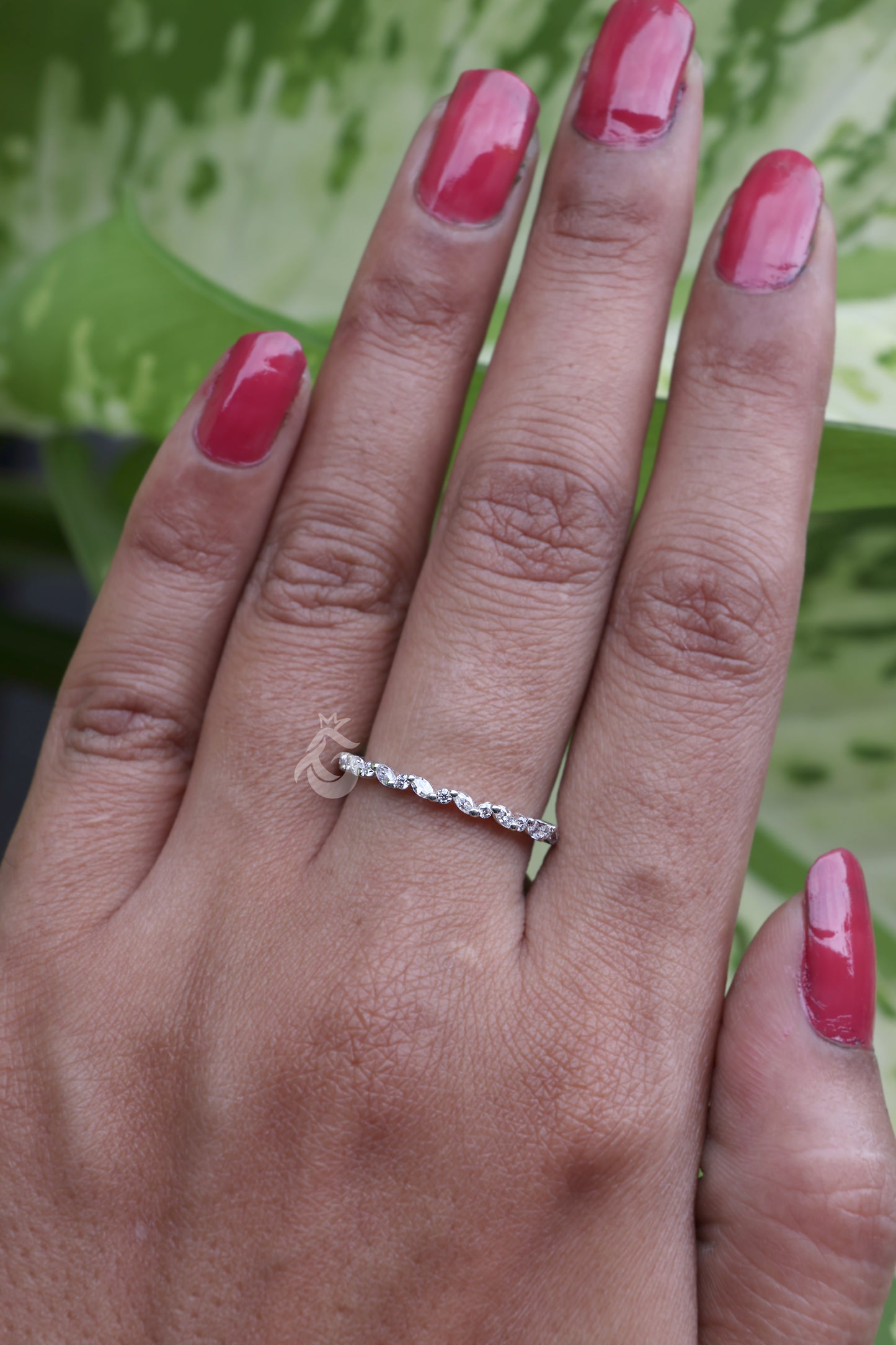 Full Eternity 0.52 TCW Marquise & Round Moissanite Band – 14K White Gold Stackable Wedding Ring