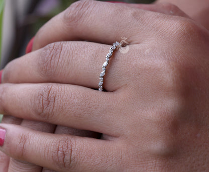 Full Eternity 0.52 TCW Marquise & Round Moissanite Band – 14K White Gold Stackable Wedding Ring