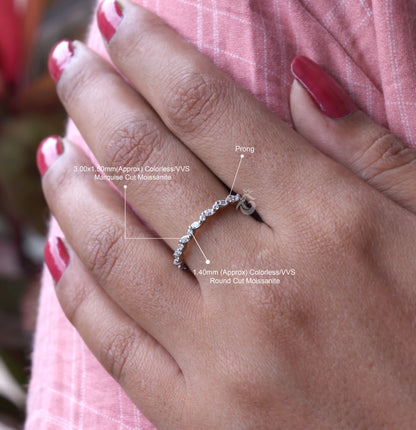 Full Eternity 0.52 TCW Marquise & Round Moissanite Band – 14K White Gold Stackable Wedding Ring