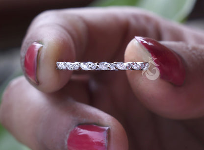 Full Eternity 0.52 TCW Marquise & Round Moissanite Band – 14K White Gold Stackable Wedding Ring