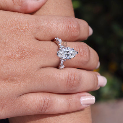 Marquise Lab Grown Diamond Engagement Ring, Vintage Hidden Halo Design