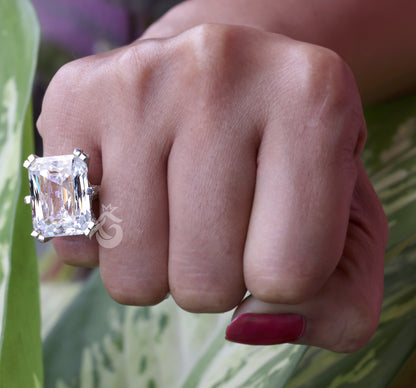 Radiant Cut 4-Row Pave Moissanite Ring – 18K White Gold Art Deco Engagement & Wedding Band