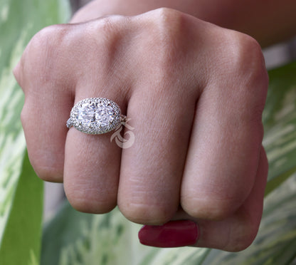 East-West Oval Halo Moissanite Engagement Ring – 4.26CT Bridal & Anniversary Jewelry