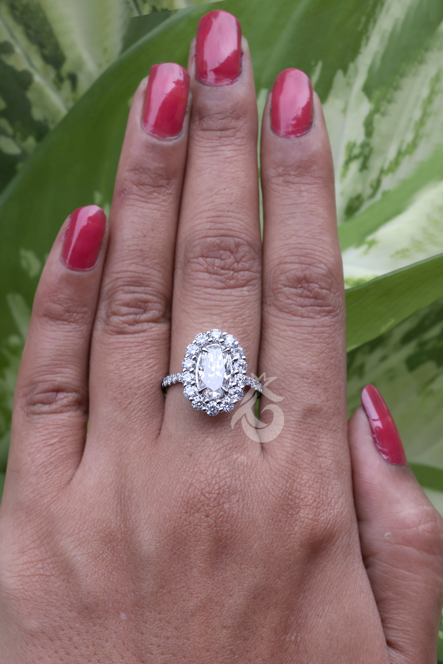 5.50 TW Moval Moissanite Engagement Ring, Decorative Flower Ring, 10K/14K White Gold, Anniversary Gift