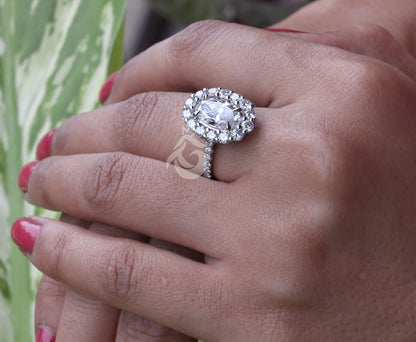 5.50 TW Moval Moissanite Engagement Ring, Decorative Flower Ring, 10K/14K White Gold, Anniversary Gift