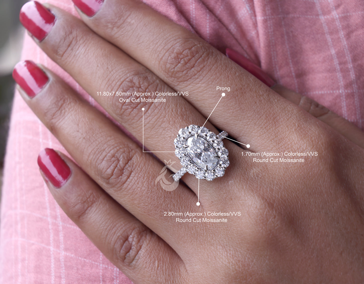 5.50 TW Moval Moissanite Engagement Ring, Decorative Flower Ring, 10K/14K White Gold, Anniversary Gift
