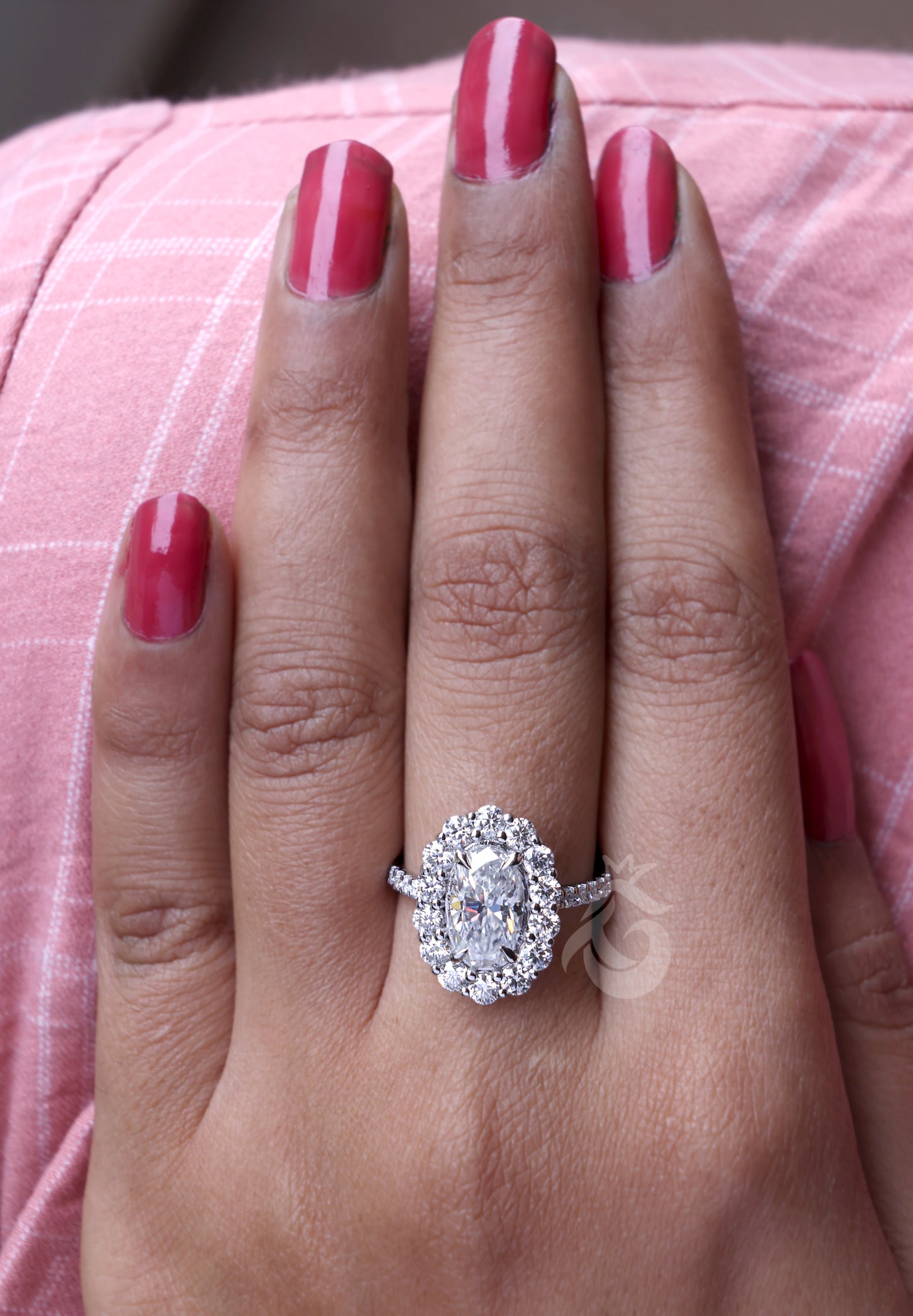 5.50 TW Moval Moissanite Engagement Ring, Decorative Flower Ring, 10K/14K White Gold, Anniversary Gift
