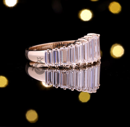 Minimal Baguette Wedding Band, Simple Half Eternity Moissanite Ring, Stackable Matching Band, Anniversary Gift