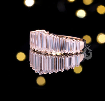 Minimal Baguette Wedding Band, Simple Half Eternity Moissanite Ring, Stackable Matching Band, Anniversary Gift