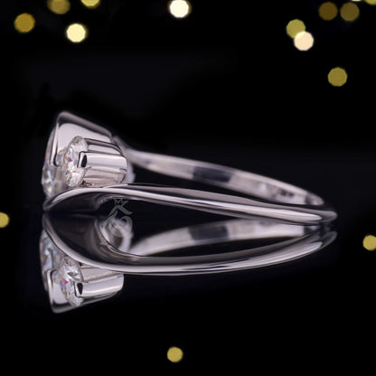 3-Stone Round Moissanite Engagement Ring – Tension Set Bypass Shank Wedding & Anniversary Ring