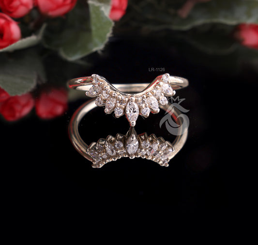 Curved 0.26 TCW Round & Marquise Moissanite Wedding Band – Half Eternity Stacking Ring