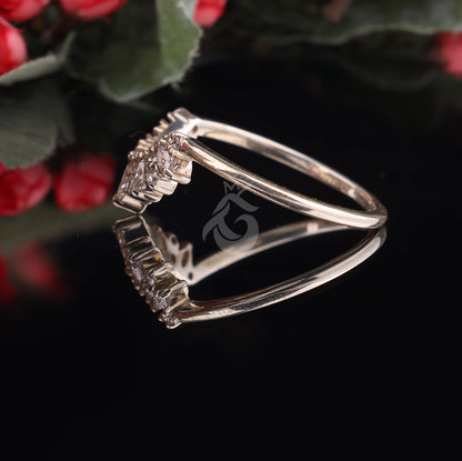 Curved 0.26 TCW Round & Marquise Moissanite Wedding Band – Half Eternity Stacking Ring