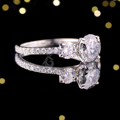 3-Stone Dark Gray Round Moissanite Engagement Ring – Tulip Style Wedding & Anniversary Ring