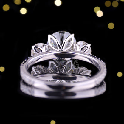 3-Stone Dark Gray Round Moissanite Engagement Ring – Tulip Style Wedding & Anniversary Ring