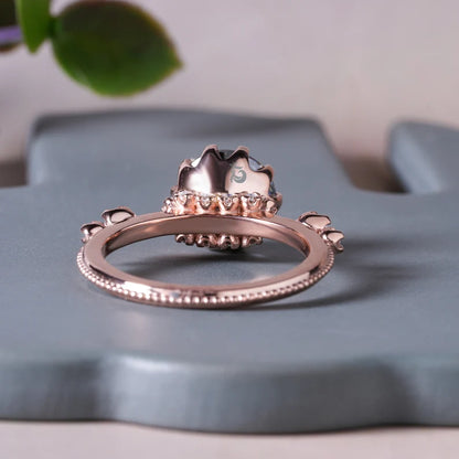 Dark Gray Round OEC Moissanite Engagement Ring, Hidden Halo, 10K Rose Gold