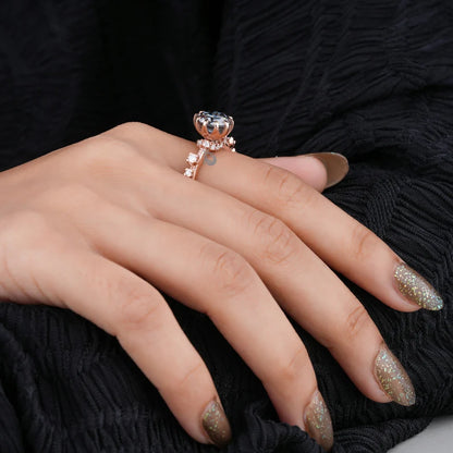 Dark Gray Round OEC Moissanite Engagement Ring, Hidden Halo, 10K Rose Gold