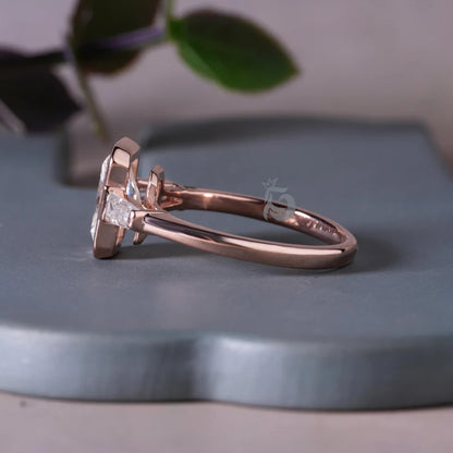 3CT Radiant Cut Moissanite Three Stone Engagement Ring, 10K Bezel Set