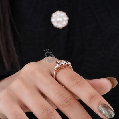 3CT Radiant Cut Moissanite Three Stone Engagement Ring, 10K Bezel Set