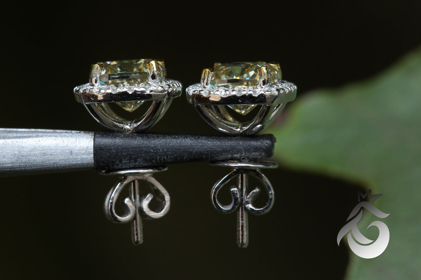 1CT Cushion Cut Canary Yellow Moissanite Halo Stud Earrings – 14K Gold Bridal Jewelry