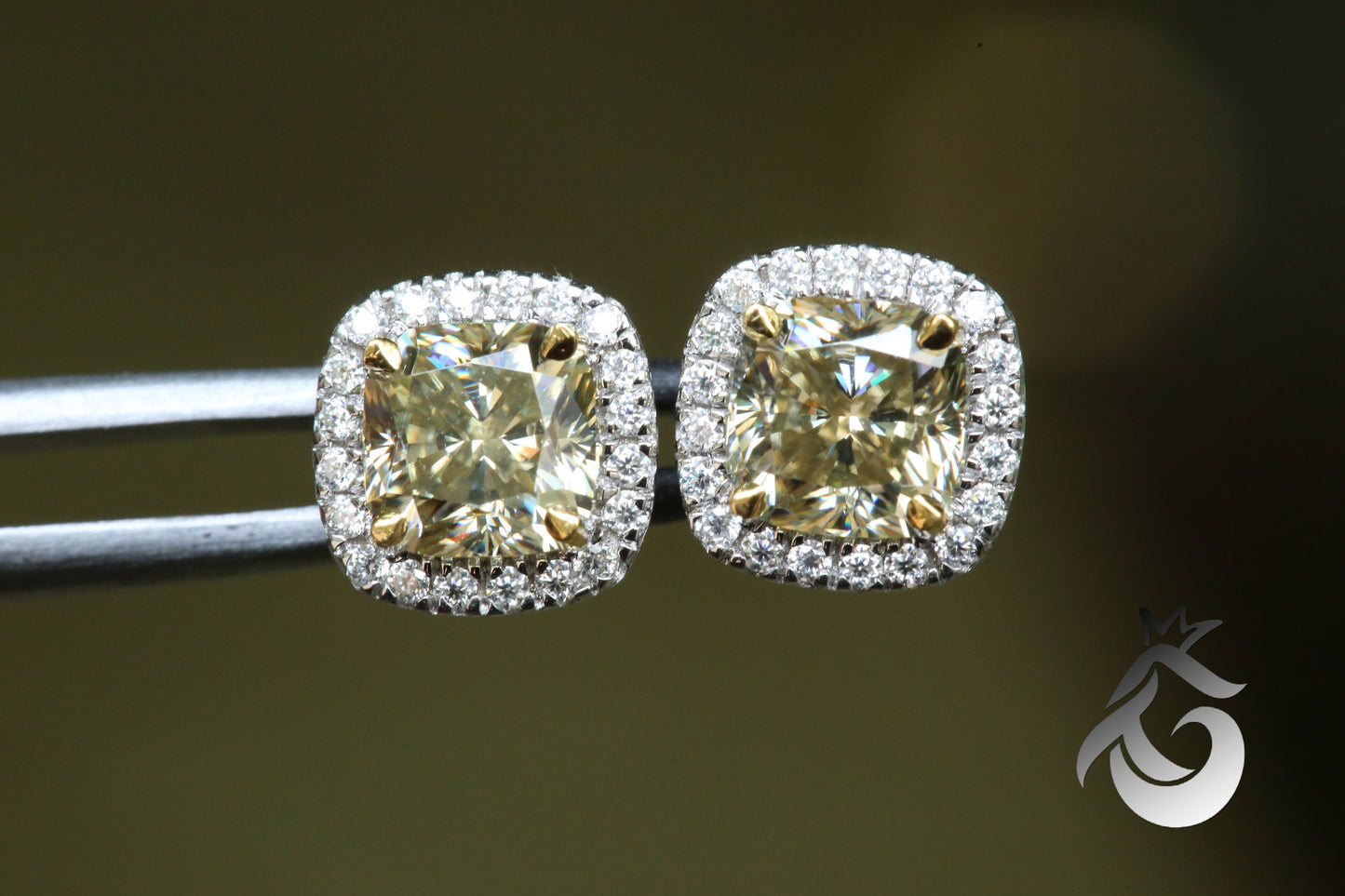 1CT Cushion Cut Canary Yellow Moissanite Halo Stud Earrings – 14K Gold Bridal Jewelry