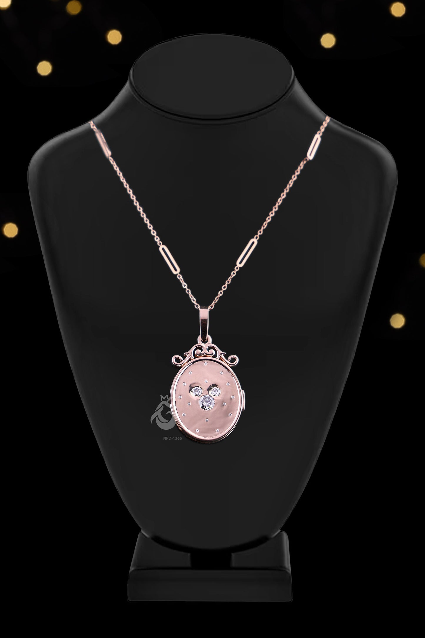 Grey Moissanite Art Deco Love Symbol Locket Pendant in 10K Rose Gold