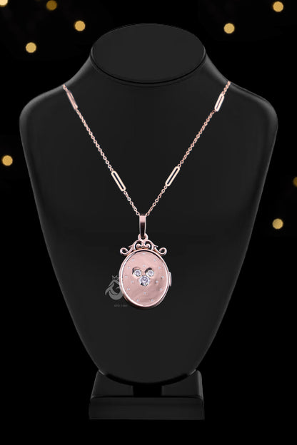 Grey Moissanite Art Deco Love Symbol Locket Pendant in 10K Rose Gold