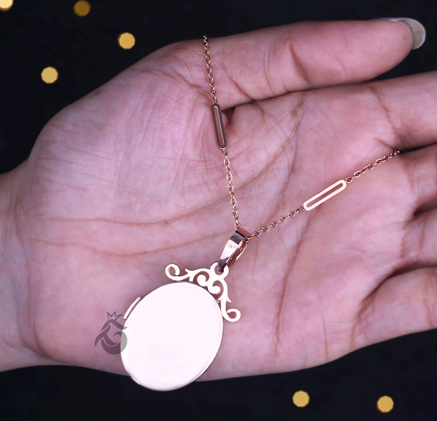 Grey Moissanite Art Deco Love Symbol Locket Pendant in 10K Rose Gold