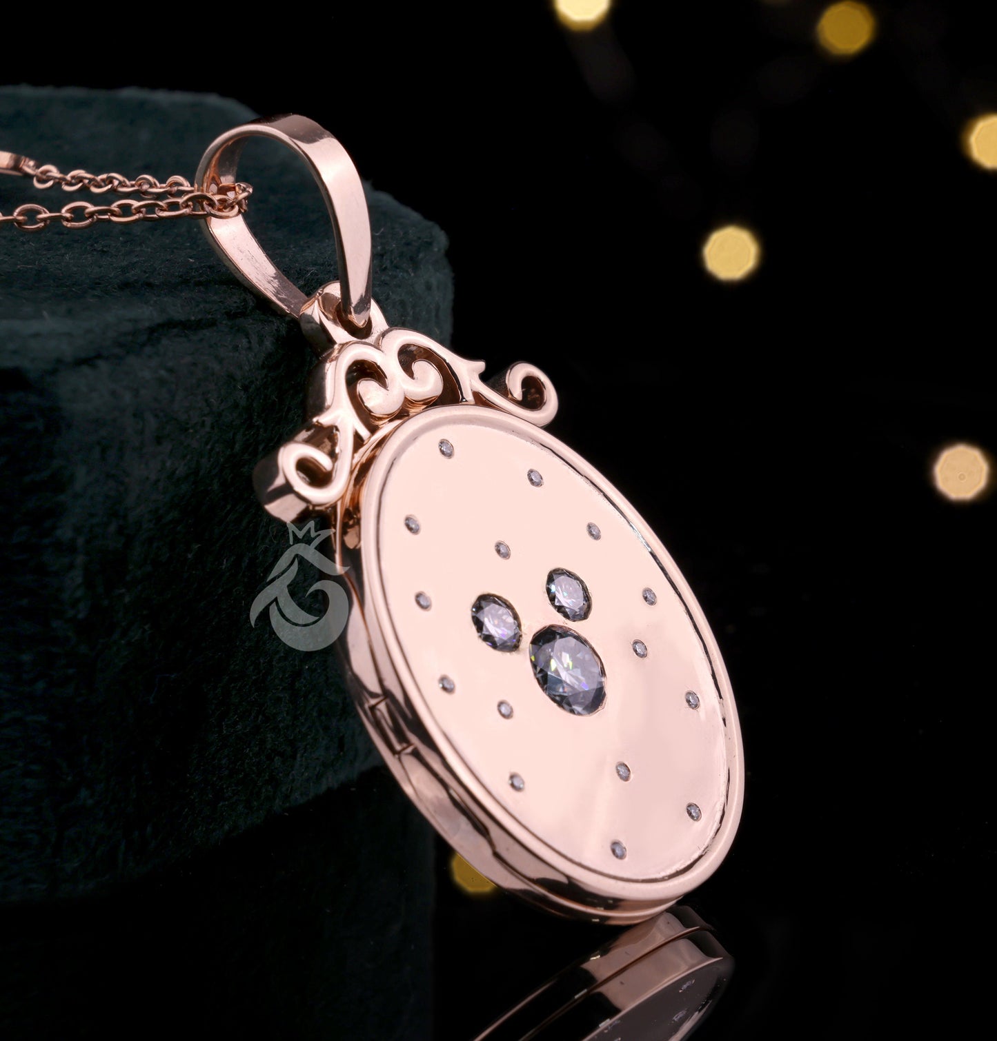 Grey Moissanite Art Deco Love Symbol Locket Pendant in 10K Rose Gold