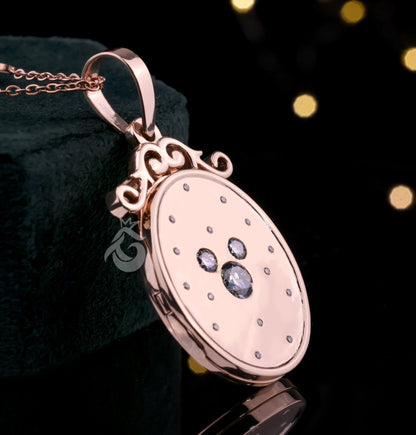 Grey Moissanite Art Deco Love Symbol Locket Pendant in 10K Rose Gold