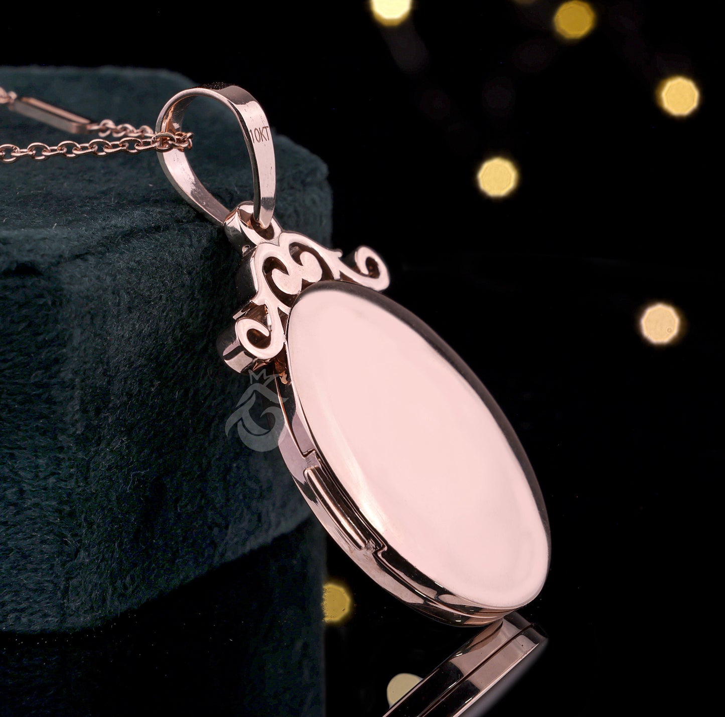 Grey Moissanite Art Deco Love Symbol Locket Pendant in 10K Rose Gold