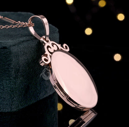 Grey Moissanite Art Deco Love Symbol Locket Pendant in 10K Rose Gold
